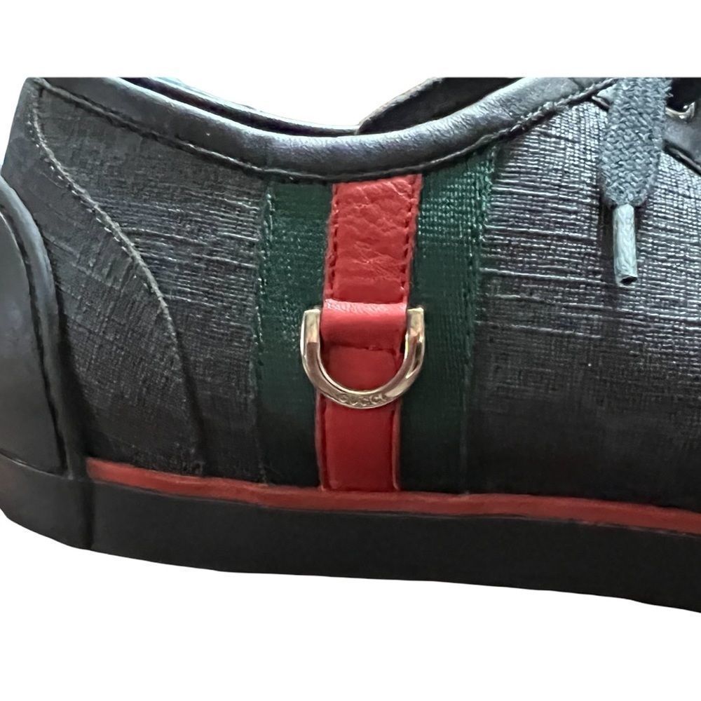 Gucci Men's Black Ace GG Embossed Green Stripe Sneakers Sz 7.5 Size US 9 Gold - Picture 3 of 16